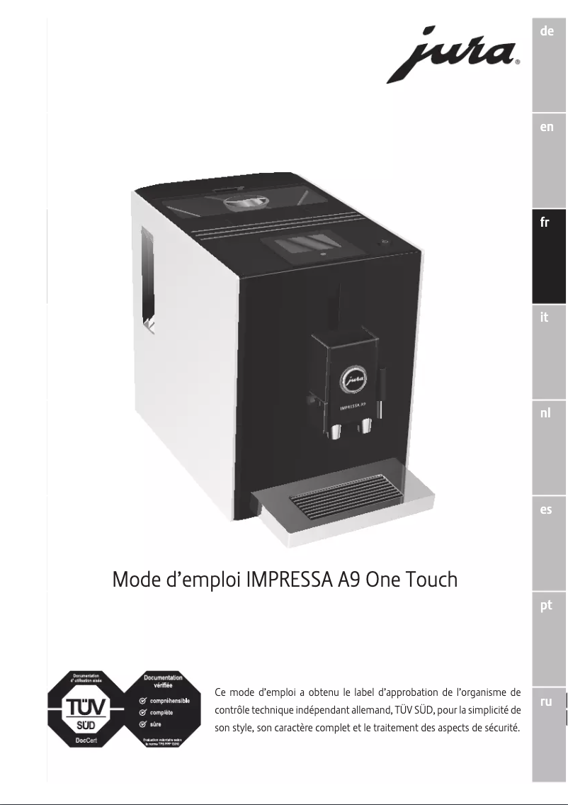 Page 1 de la notice Manuel utilisateur Jura IMPRESSA A9 One Touch