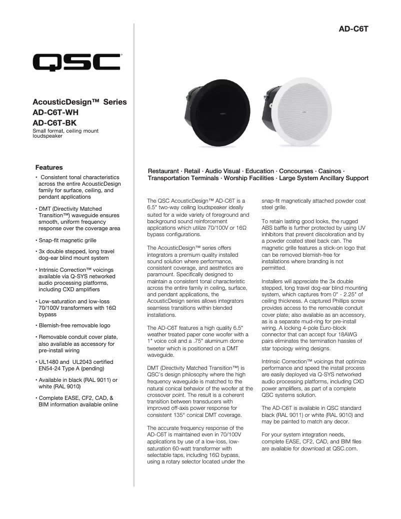 Page 1 de la notice Brochure QSC AD-C6T
