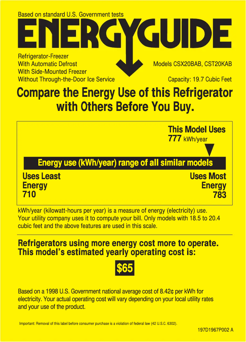 Page n°1 - Label énergétique Hotpoint CSX20BABAD
