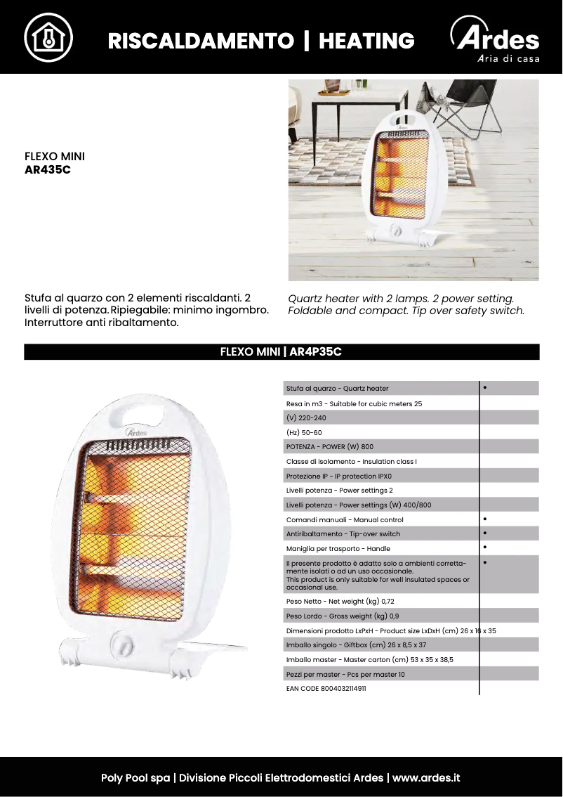 Page 1 de la notice Fiche technique Ardes AR435C