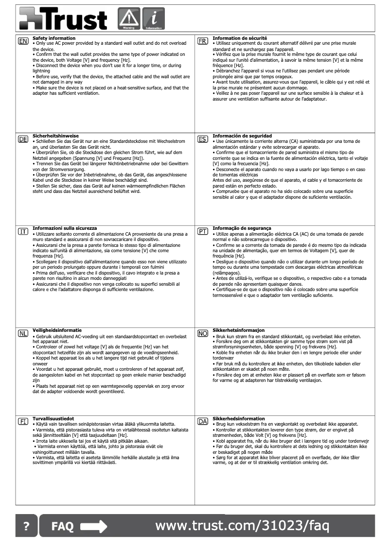 Page 1 de la notice Manuel utilisateur Trust AC/Micro-USB
