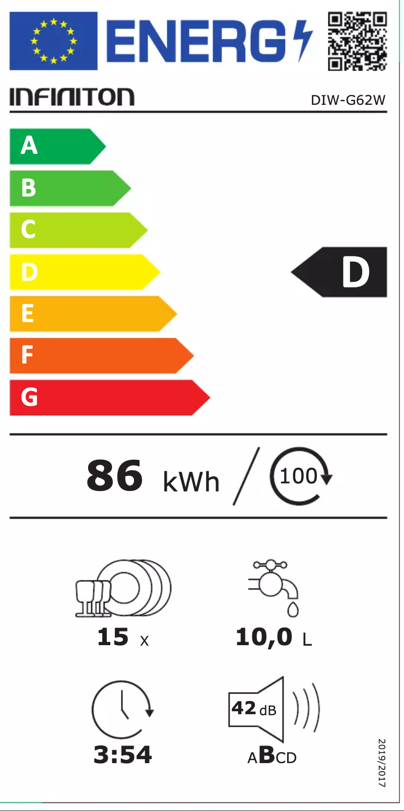Page n°1 - Label énergétique Infiniton DIW-G62W