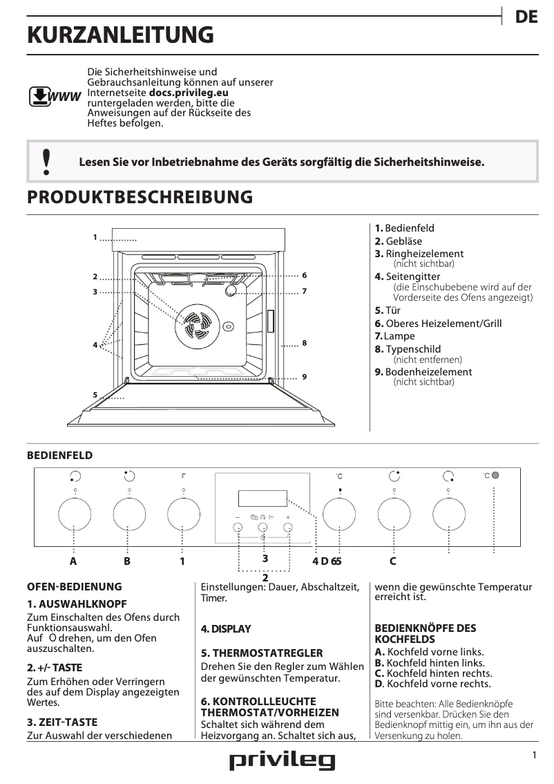 Page 1 de la notice Manuel d'utilisation et d'entretien Privileg PHVK3OH5VIN