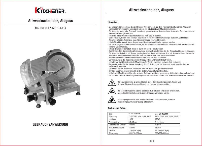 Page n°1 - Manuel utilisateur Kitchener MM-301042