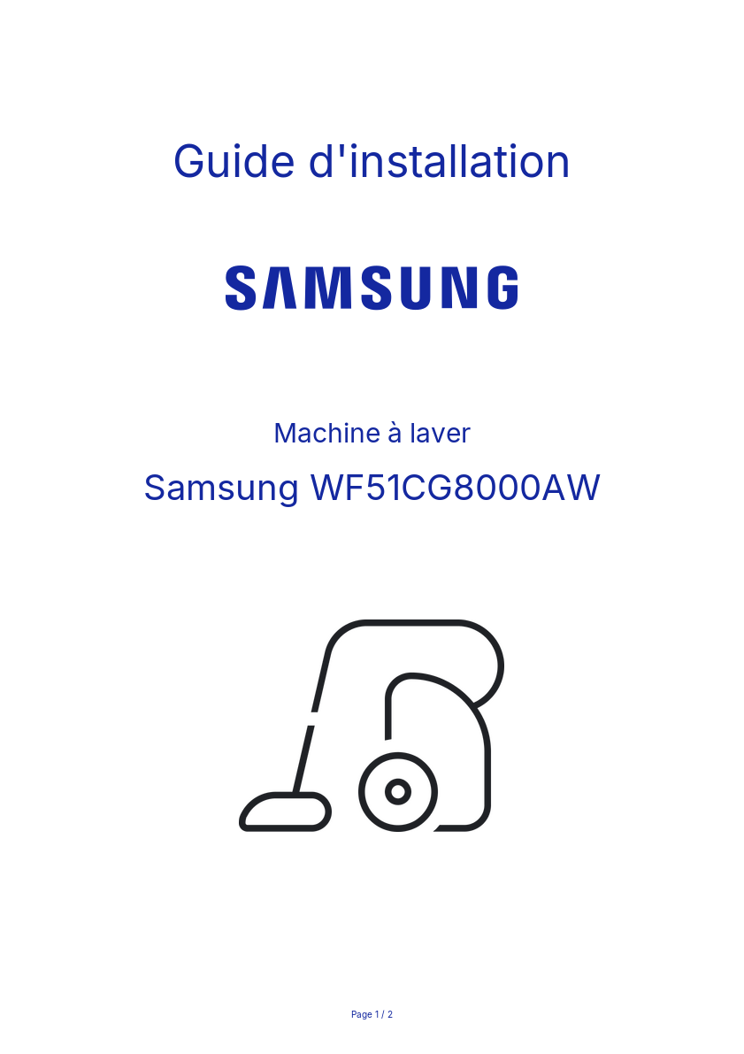 Page n°1 - Guide d'installation Samsung WF51CG8000AW