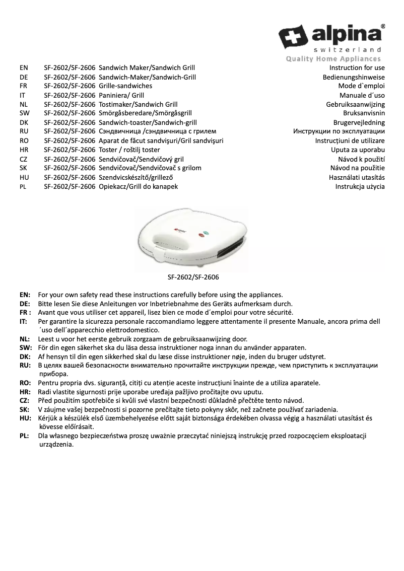 Page n°1 - Manuel utilisateur Alpina SF-2602