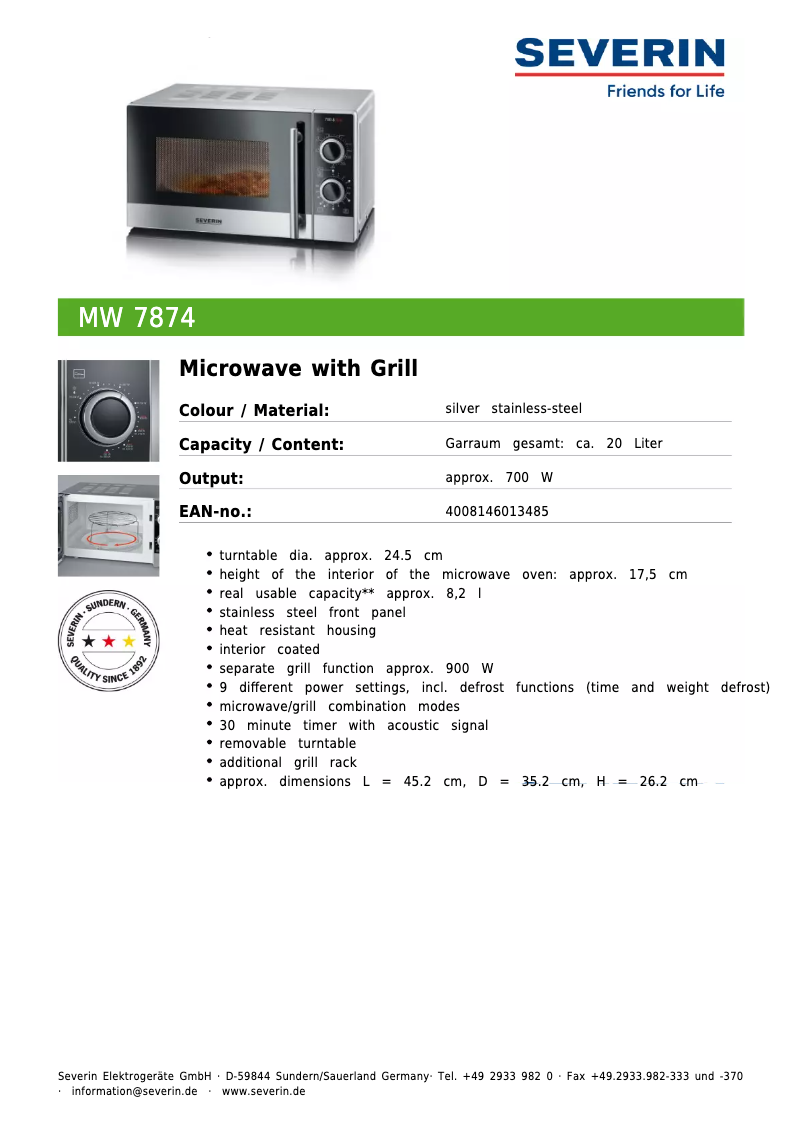 Image de la première page du manuel de l'appareil MW 7874