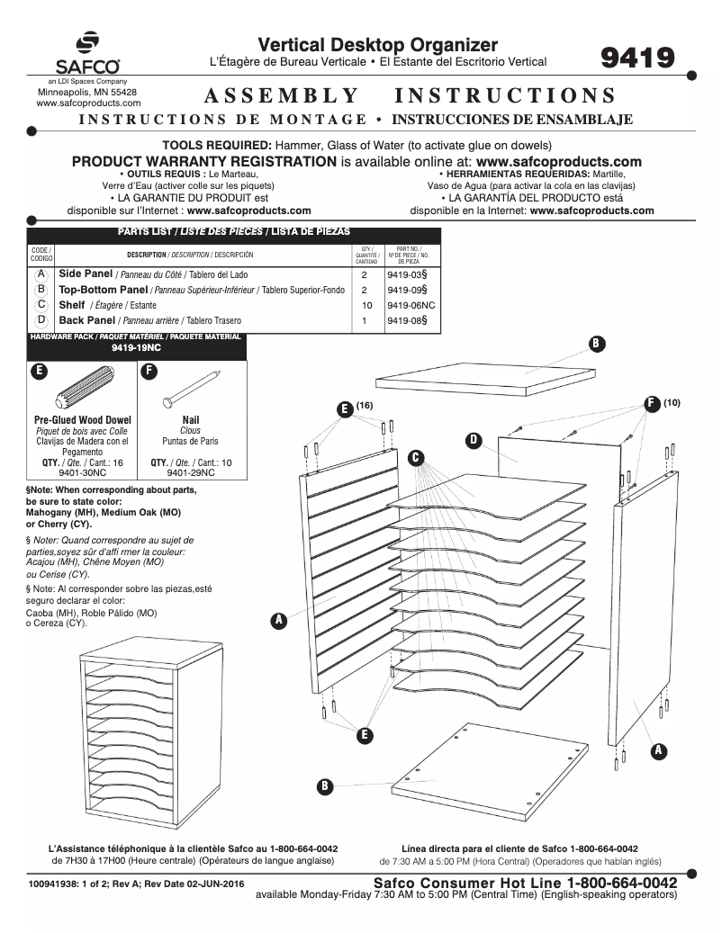 Page n°1 - Manuel utilisateur Safco 9419