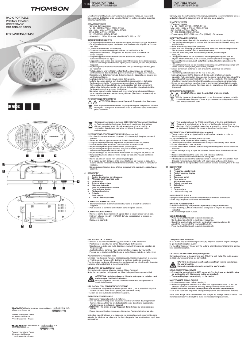 Image de la première page du manuel de l'appareil RT454