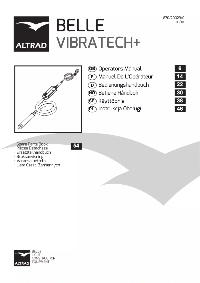 Page 1 de la notice Manuel utilisateur Altrad BELLE Vibratech+ 58