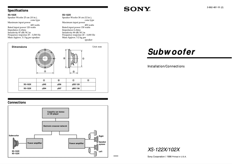 Image de la première page du manuel de l'appareil XS-122X