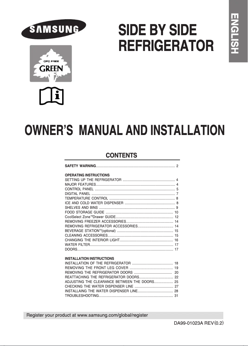 Page 1 de la notice Manuel utilisateur Samsung RS60DJSM
