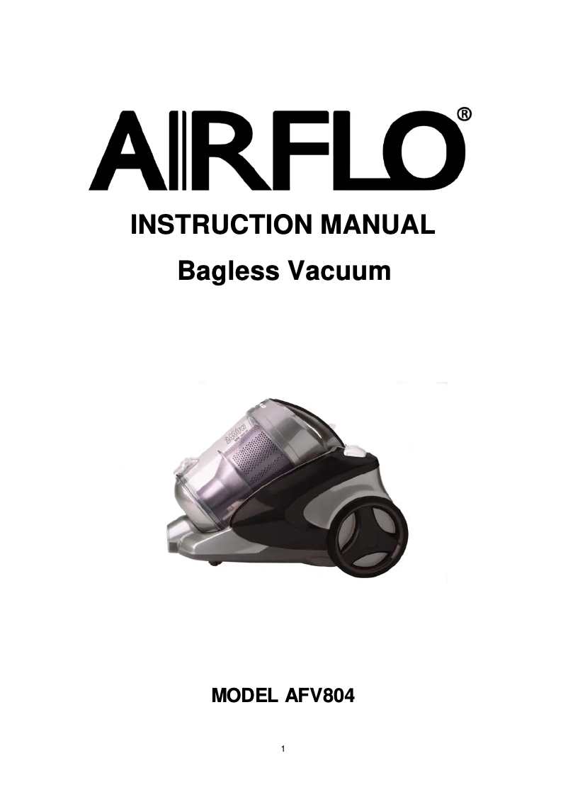 Page 1 de la notice Manuel utilisateur Airflo AFV804
