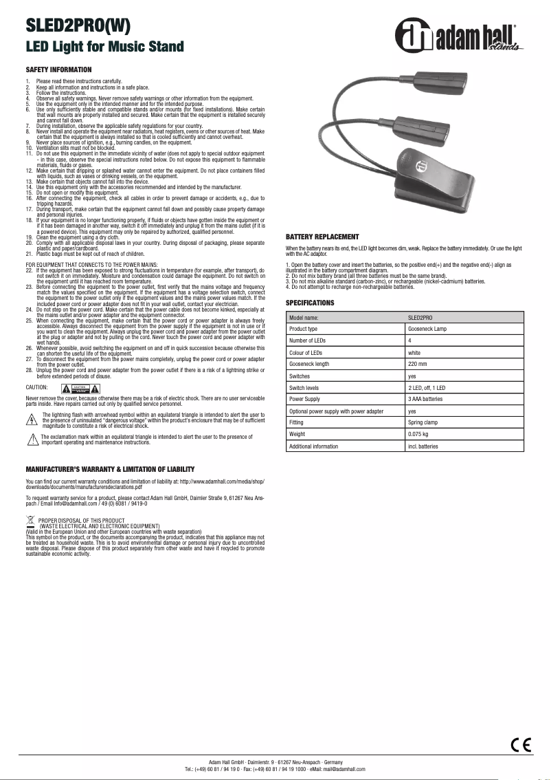 Image de la première page du manuel de l'appareil SLED2PRO