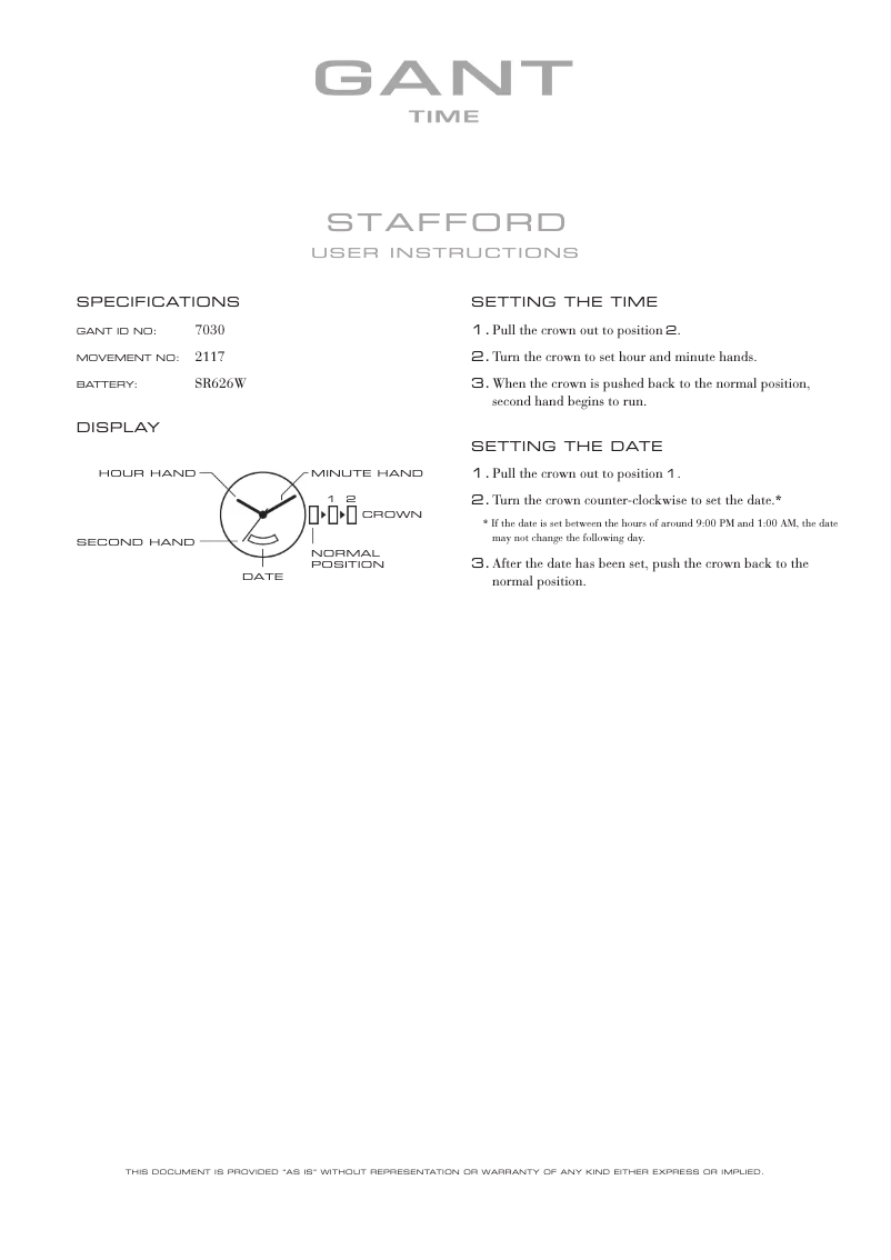 Page 1 de la notice Manuel utilisateur Gant Stafford 7030