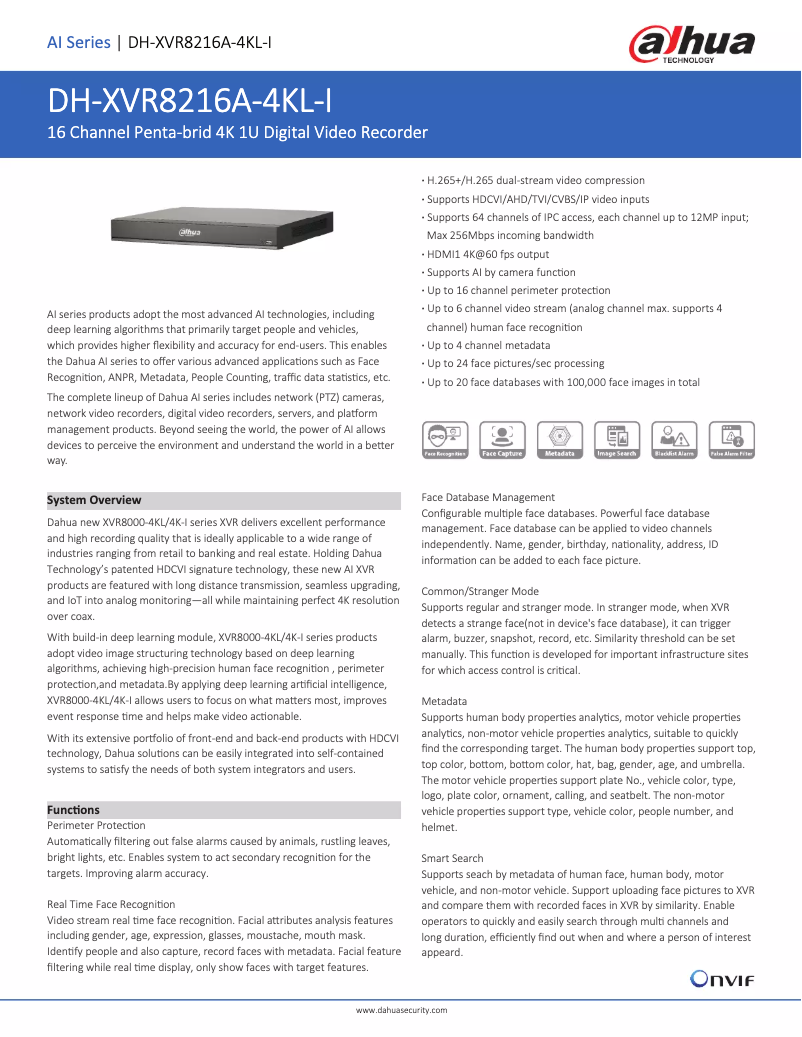 Page n°1 - Fiche technique Dahua Technology XVR8216A-4KL-I