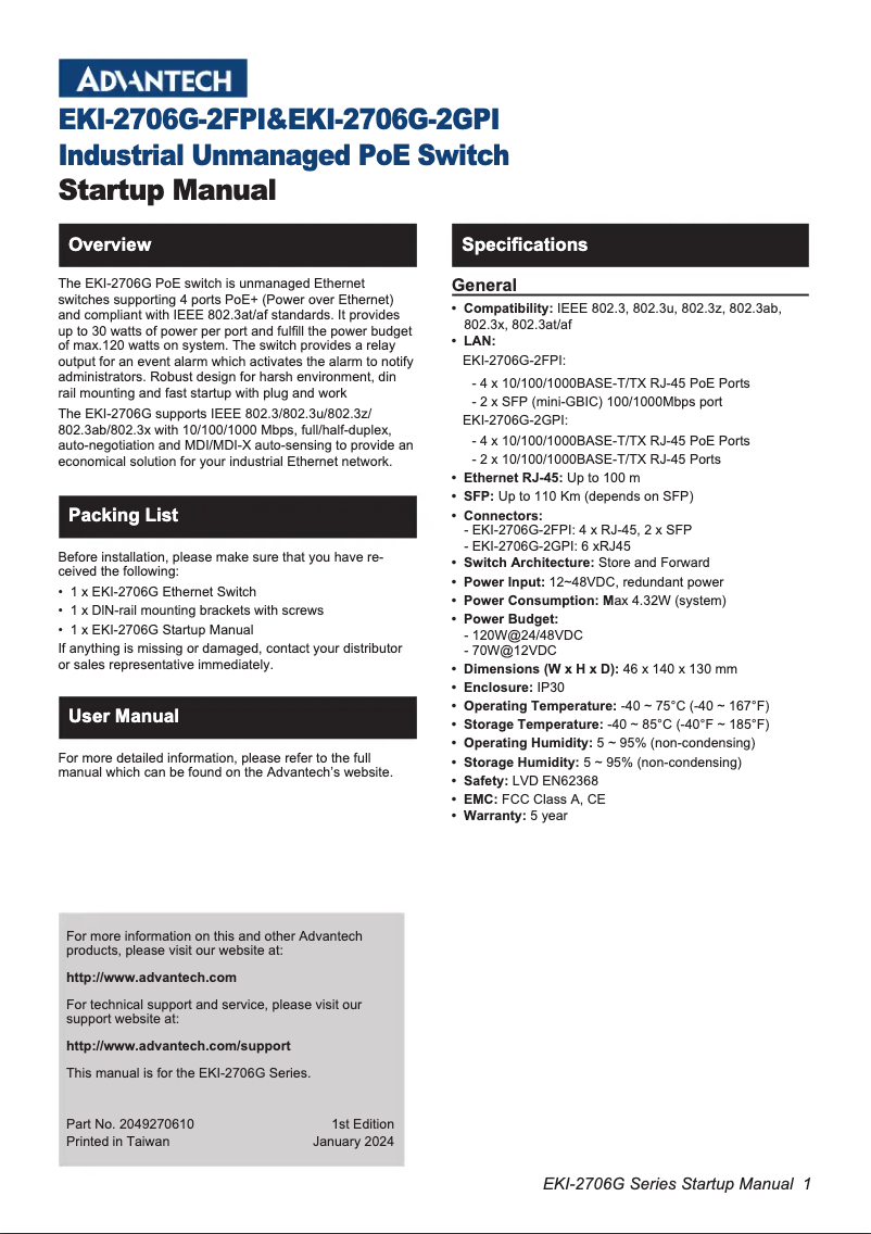Page n°1 - Manuel utilisateur Advantech EKI-2706G-2GPI-A