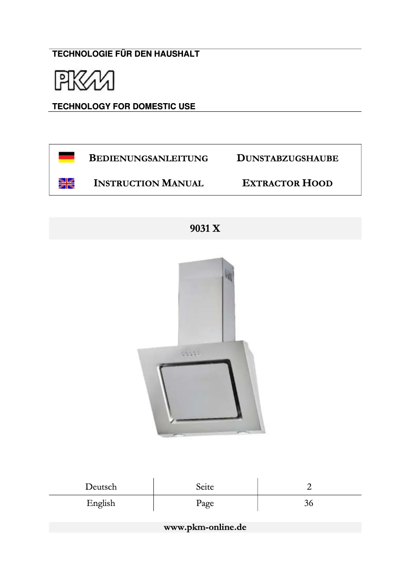 Page 1 de la notice Manuel utilisateur PKM 9031X