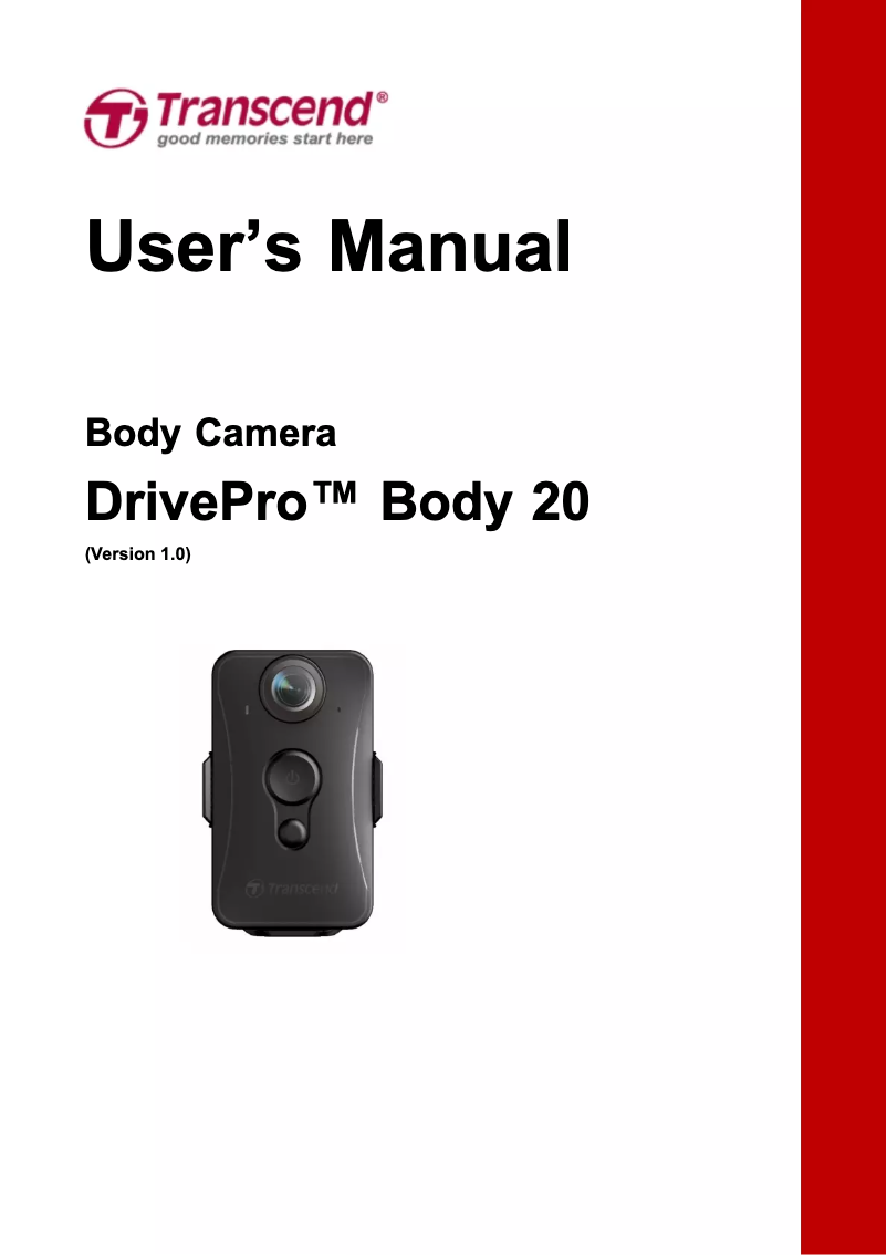 Page 1 de la notice Manuel utilisateur Transcend DrivePro Body 20