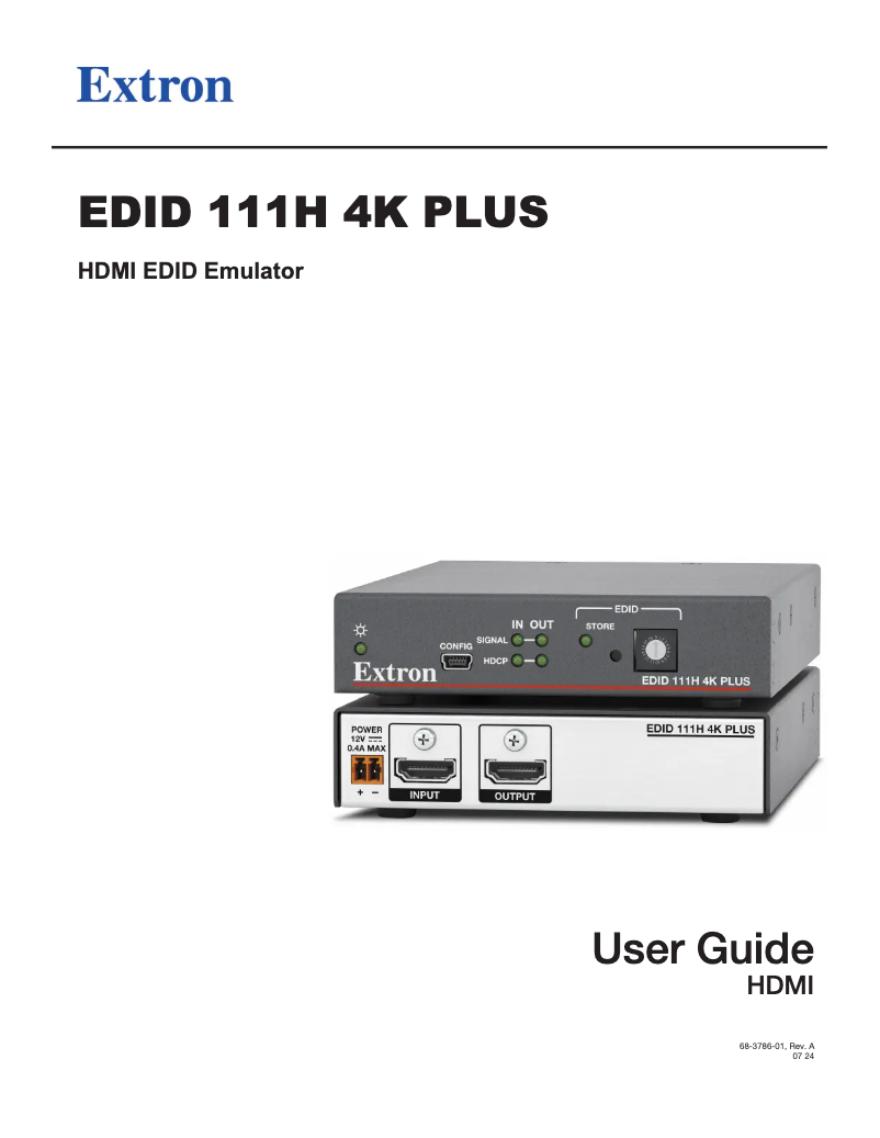 Page n°1 - Manuel utilisateur Extron EDID 111H 4K PLUS