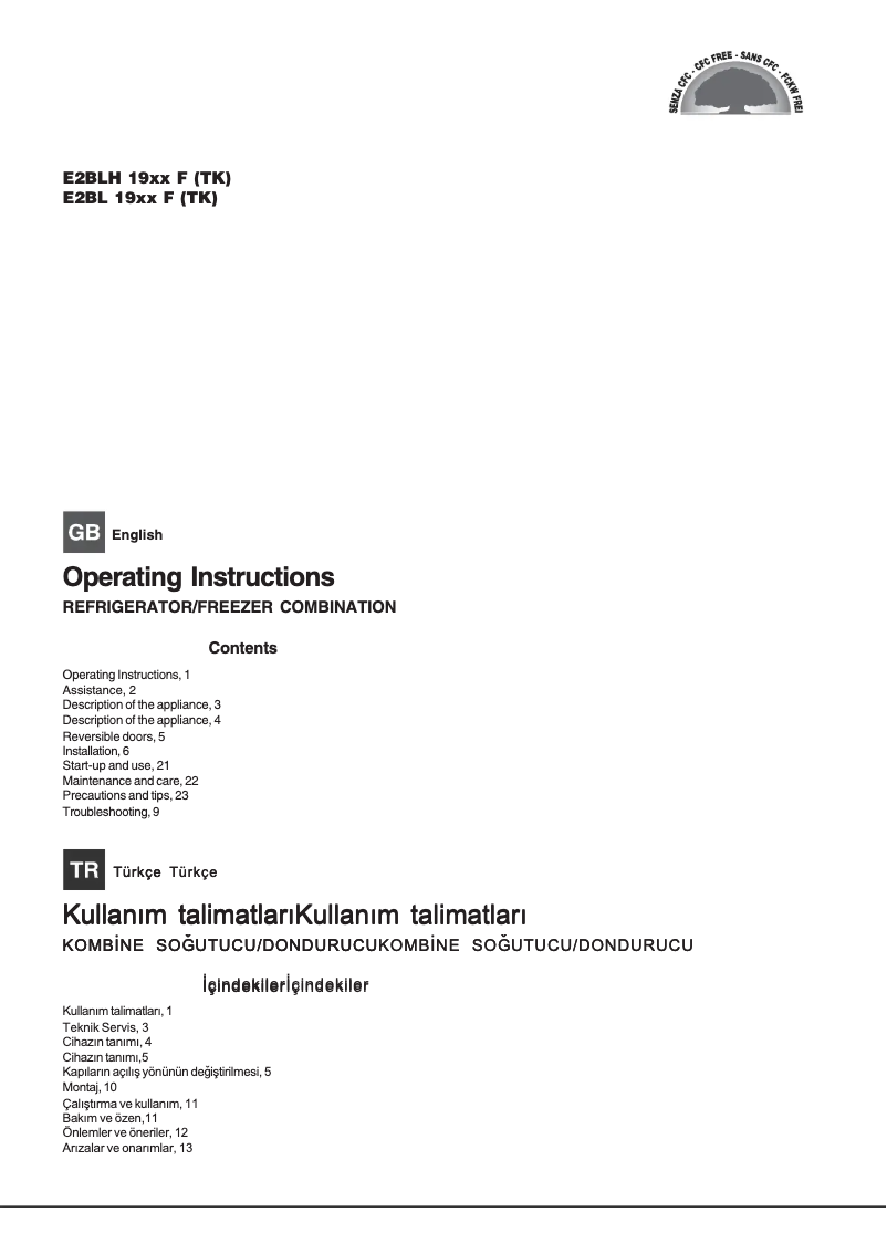 Image de la première page du manuel de l'appareil E2BLH 19213 F (TK)