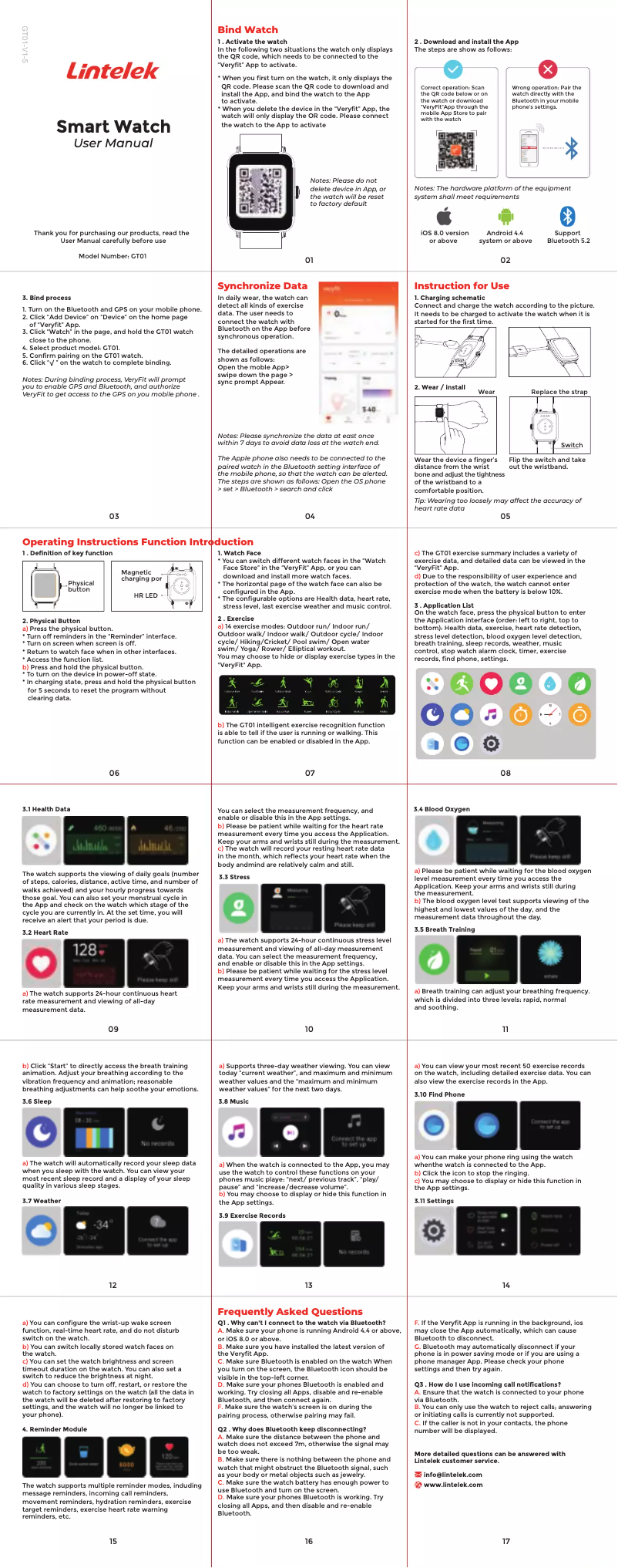 Image de la première page du manuel de l'appareil Smart Watch GT01