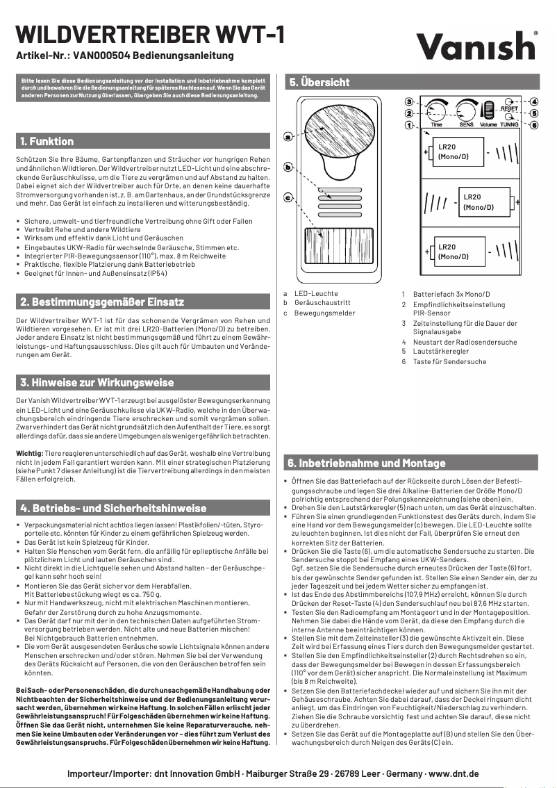 Page 1 de la notice Manuel utilisateur Vanish WVT-1