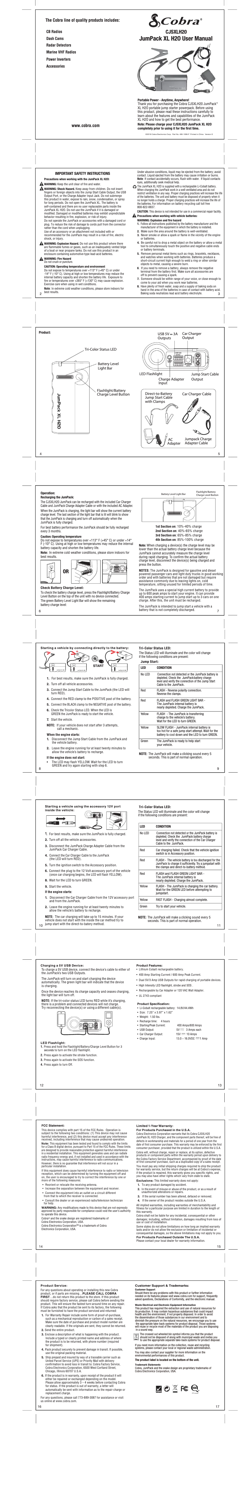 Page 1 de la notice Manuel utilisateur Cobra Marine JumPack H2O