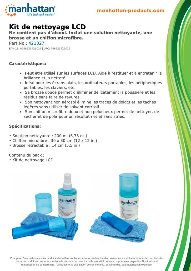 Page 1 de la notice Fiche technique Manhattan 421027