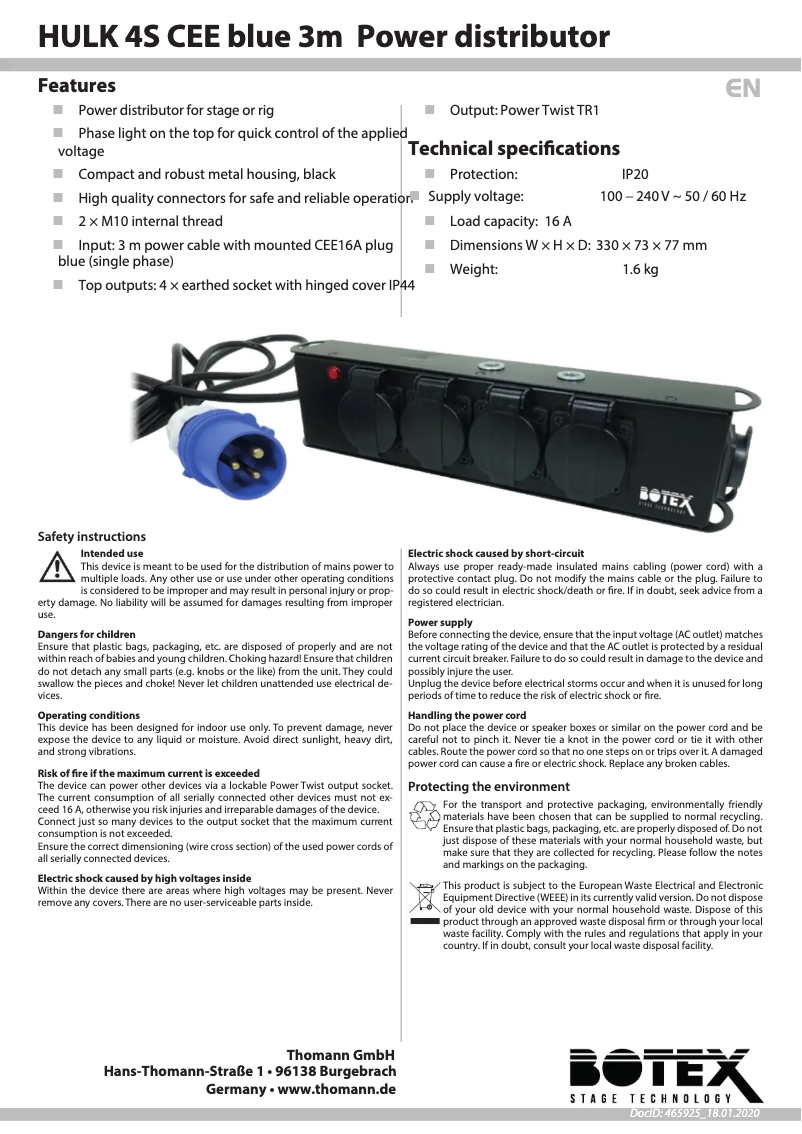 Page n°1 - Manuel utilisateur Botex HULK 4S CEE