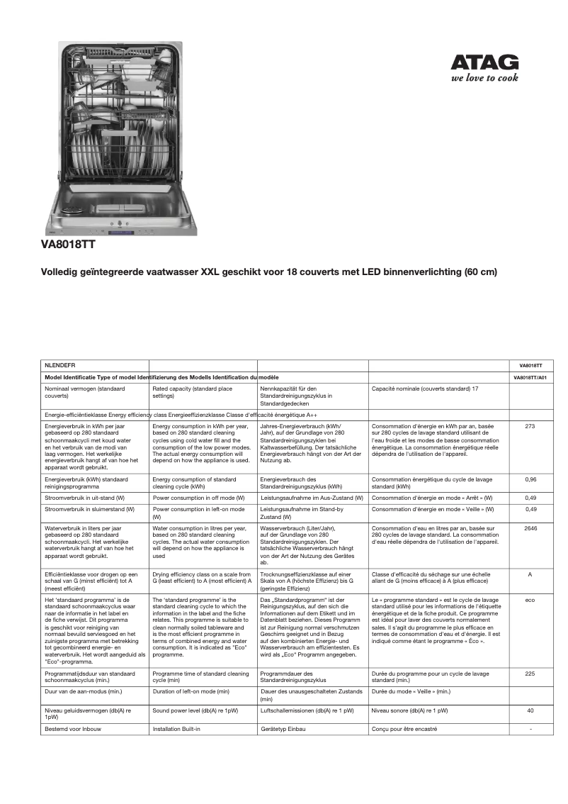 Page n°1 - Manuel utilisateur Atag VA8018TT