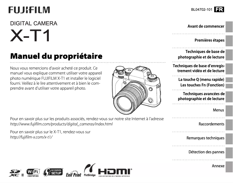 Page n°1 - Manuel utilisateur Fujifilm X-T1