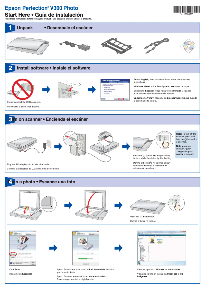 Page 1 de la notice Manuel utilisateur Epson Perfection V300 Photo
