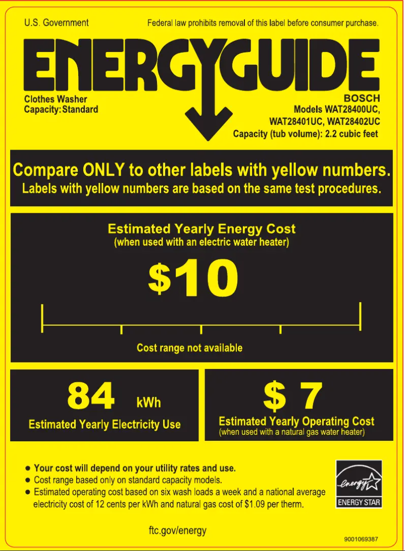Page n°1 - Label énergétique Bosch WAT28401U
