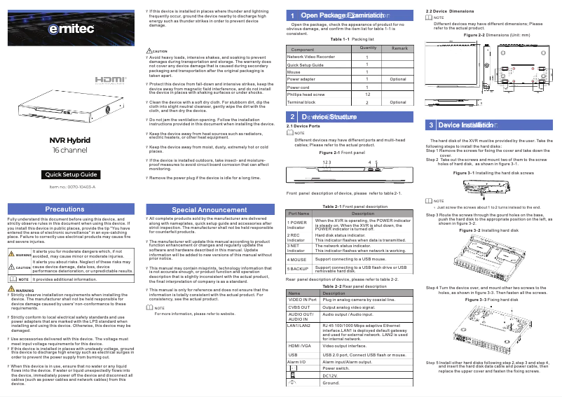 Page n°1 - Manuel utilisateur Ernitec NVR Hybrid