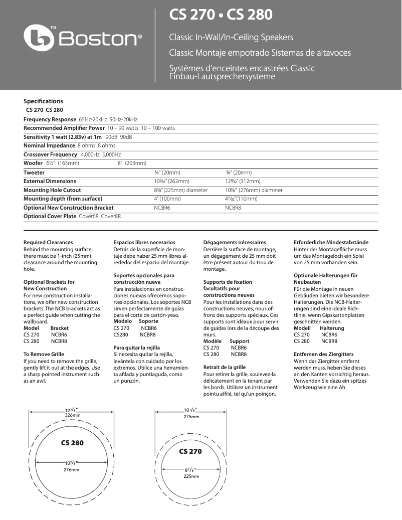 Page 1 de la notice Manuel utilisateur Boston Acoustics Classic CS 270