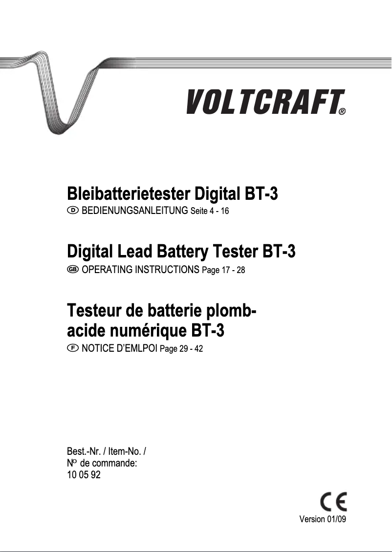 Page 1 de la notice Manuel utilisateur Voltcraft BT-3