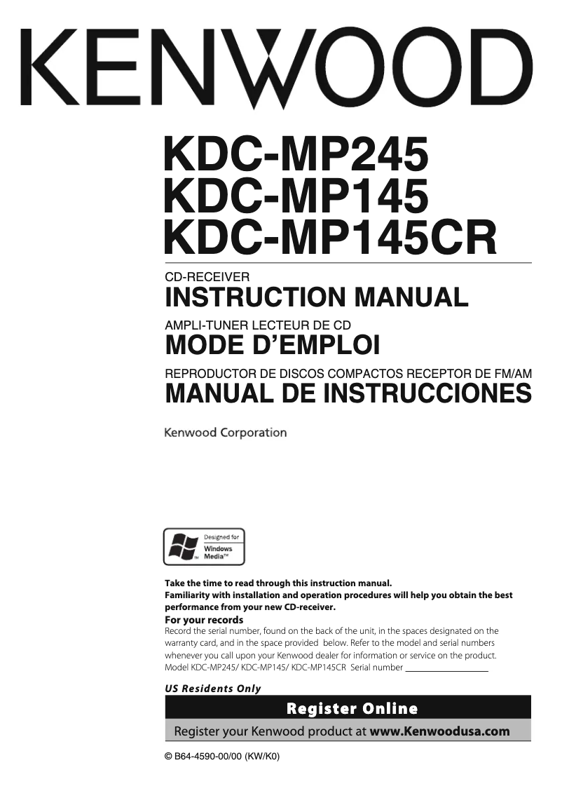 Page 1 de la notice Manuel utilisateur Kenwood KDC-MP145