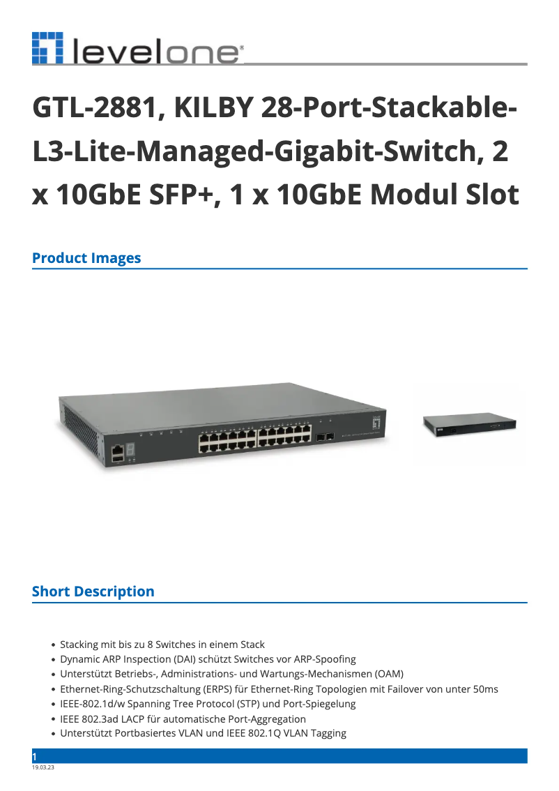 Page 1 de la notice Fiche technique LevelOne GTL-2881