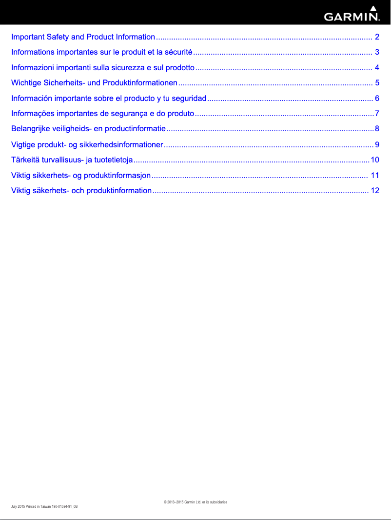 Página 1 del manual Instrucciones de seguridad Garmin Quatix