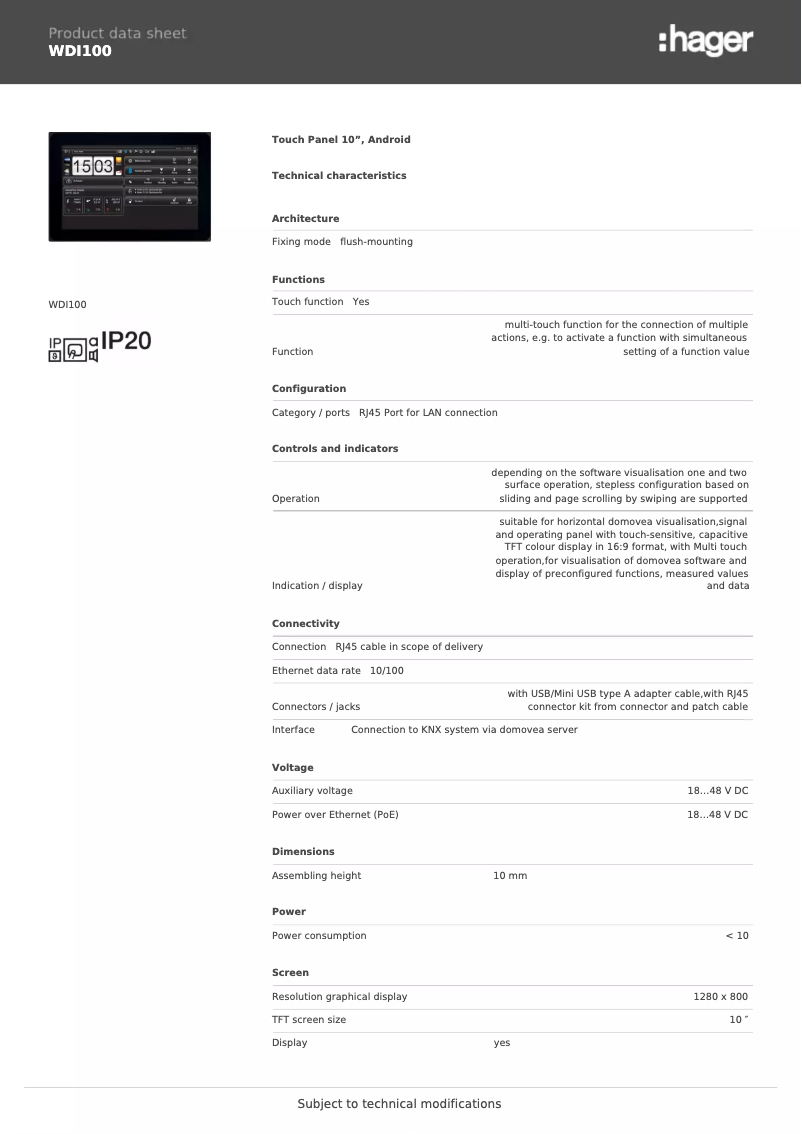 Image de la première page du manuel de l'appareil WDI100