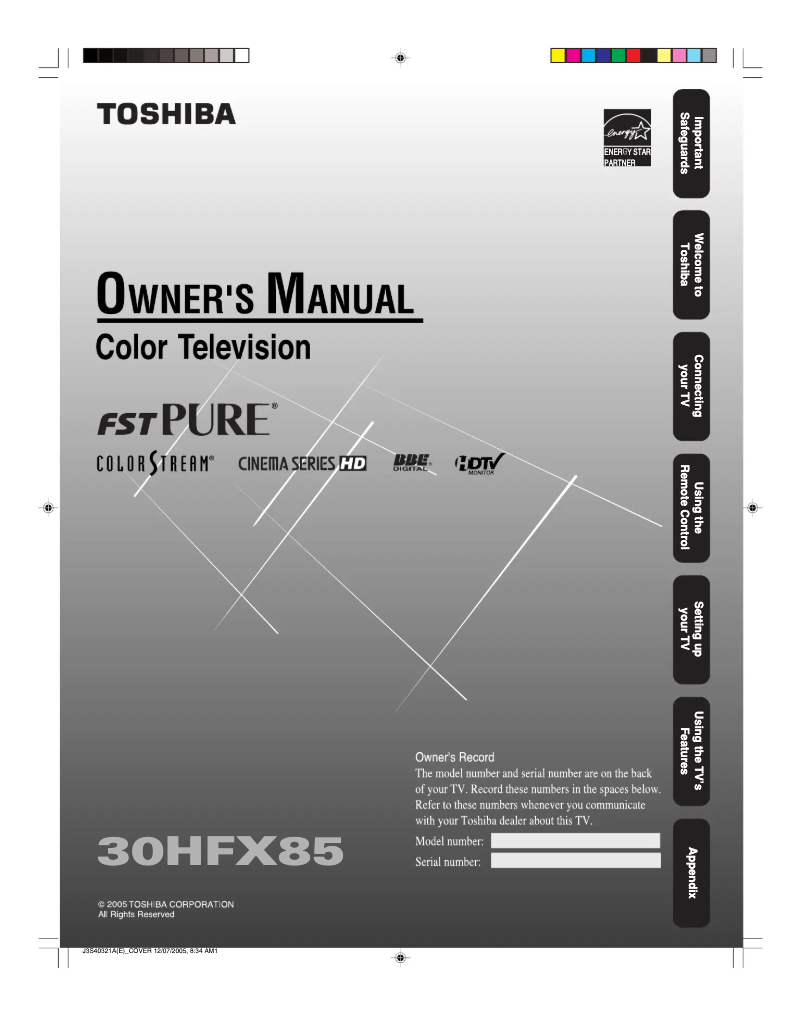 Page n°1 - Manuel utilisateur Toshiba 30HFX85