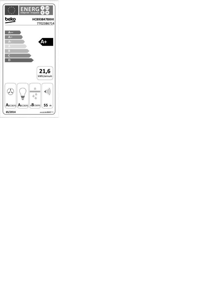 Page 1 de la notice Label énergétique Beko HCB93847BXHI