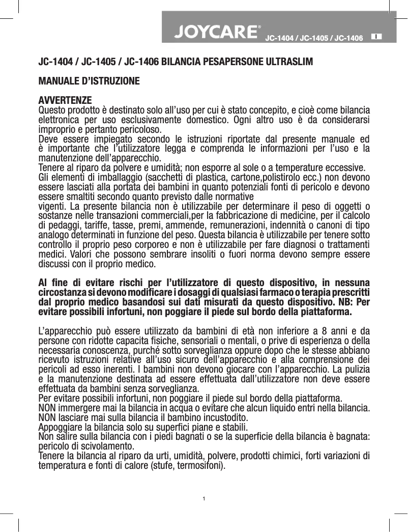 Image de la première page du manuel de l'appareil JC-1406