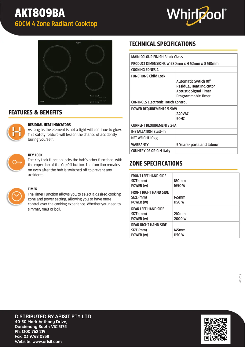 Página 1 del manual Ficha técnica Whirlpool AKT809BA
