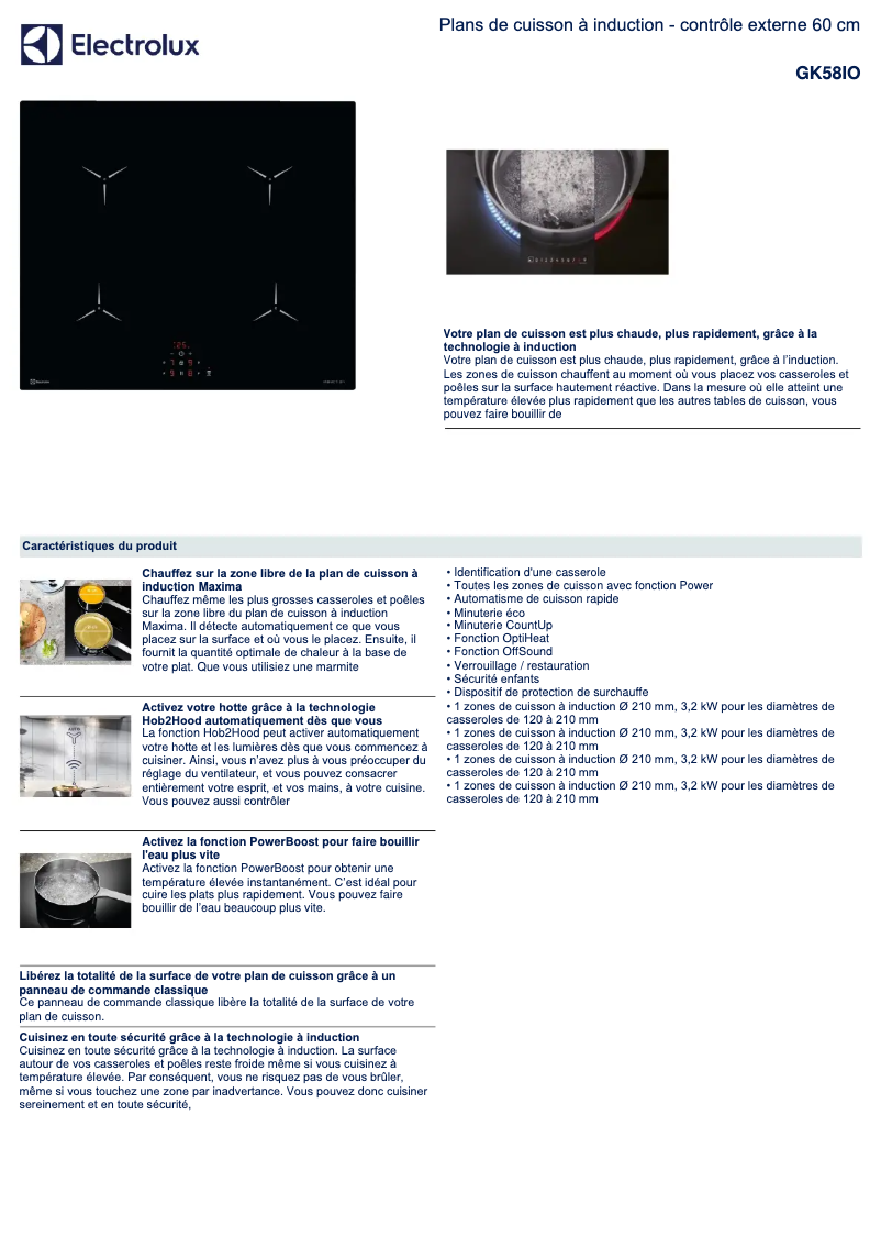 Página 1 del manual Ficha técnica Electrolux GK58IO