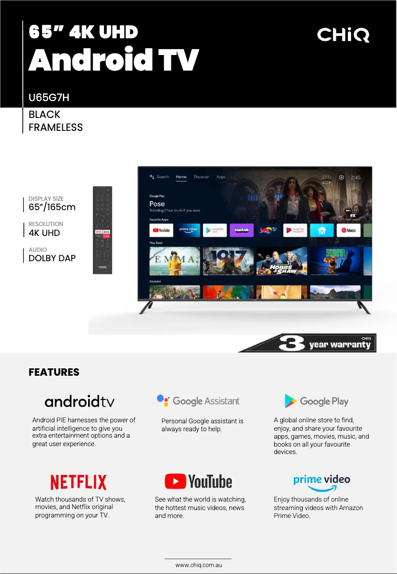 Page 1 of the manual Technical Sheet CHiQ U65G7H
