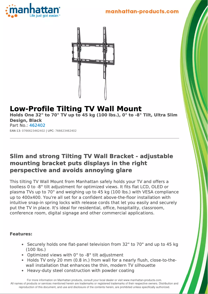 Page 1 de la notice Fiche technique Manhattan 462402
