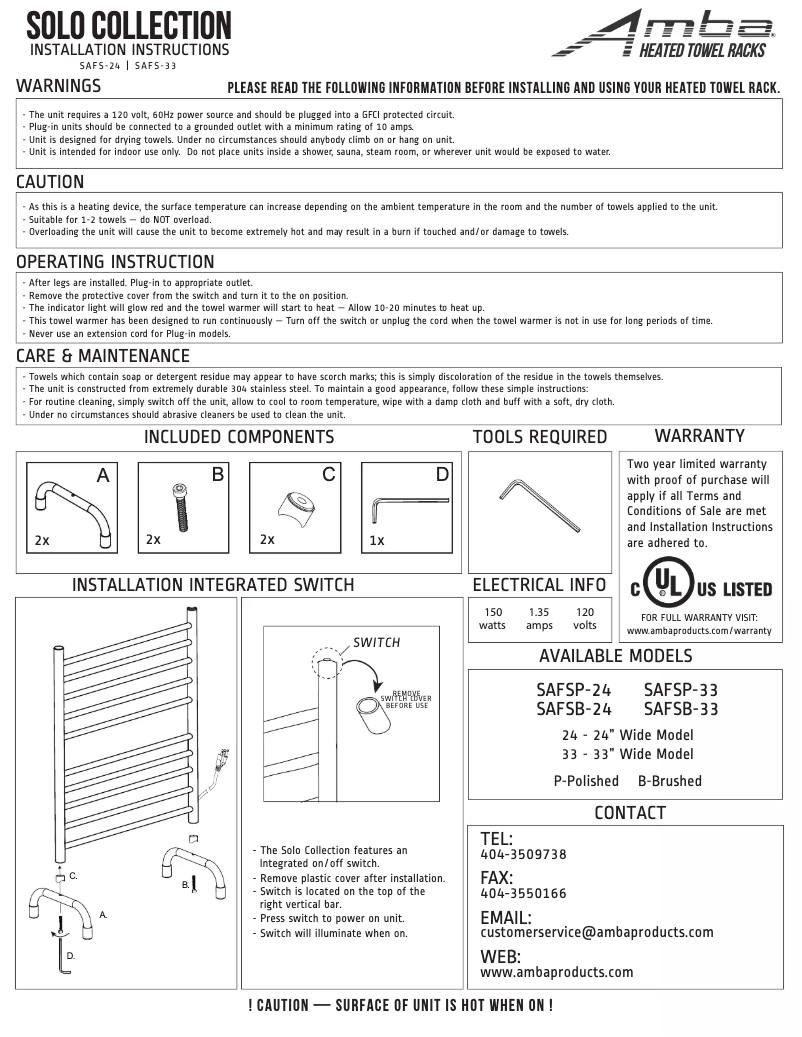 Page 1 de la notice Manuel utilisateur Amba SAFSMB-24