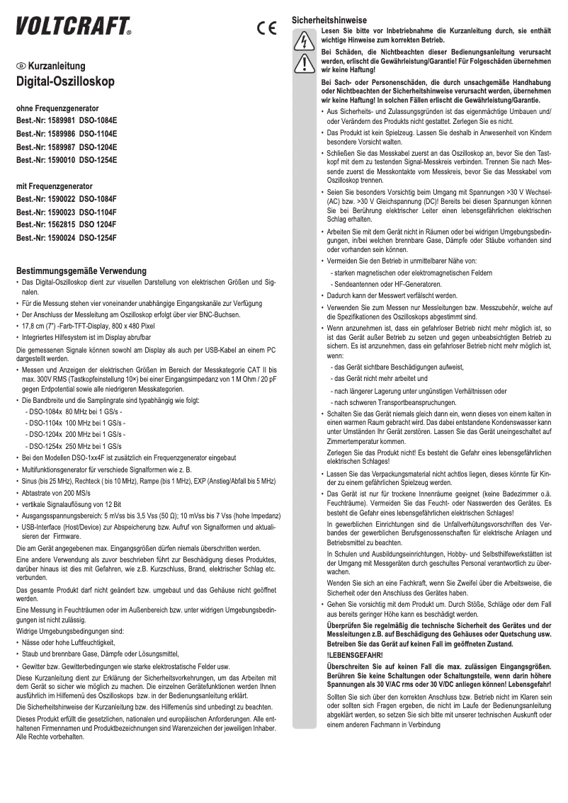 Page 1 de la notice Manuel utilisateur Voltcraft DSO-1254E